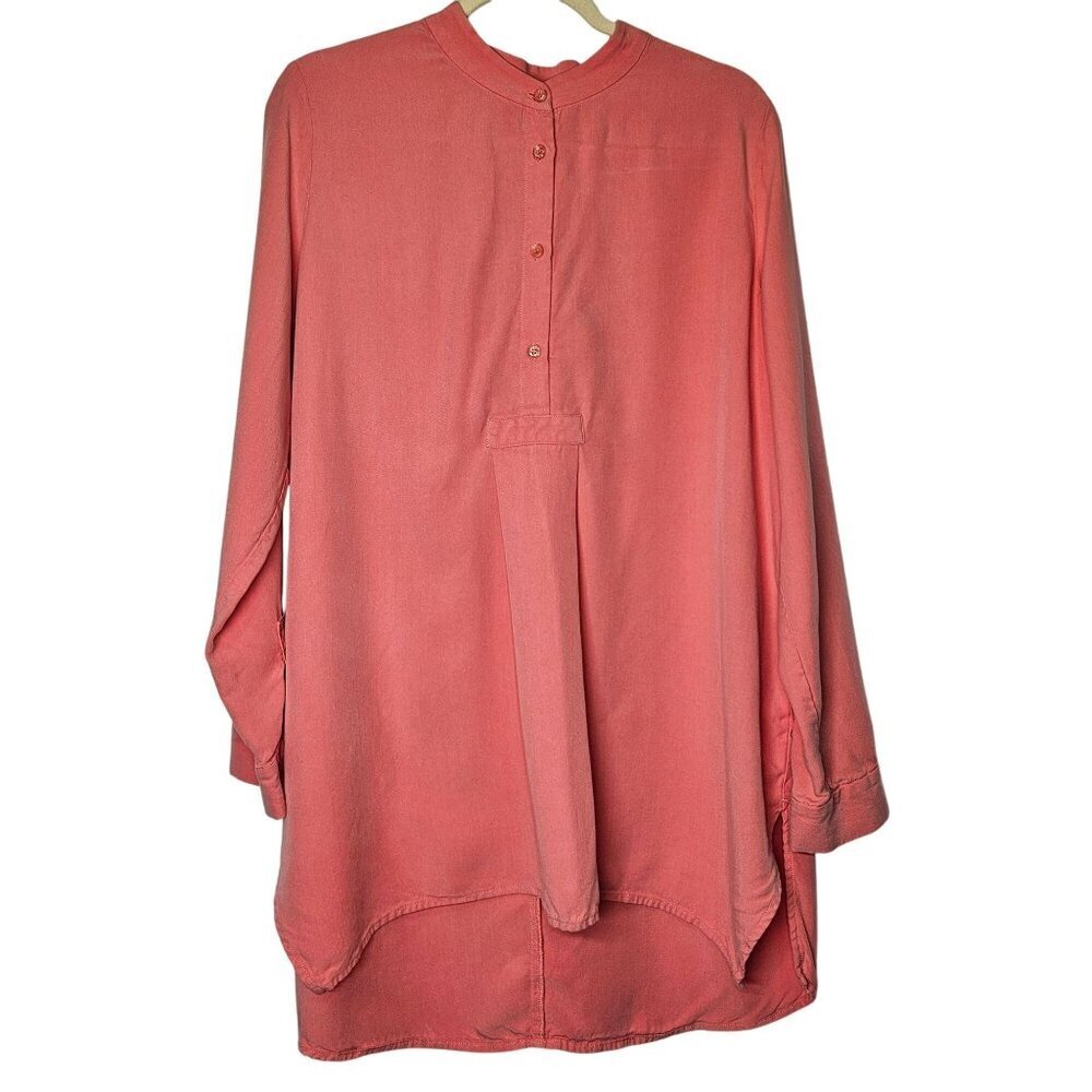 Soft Surroundings Womens Coral Tunic Top L Modal Long Sleeve Button-Up Oversized